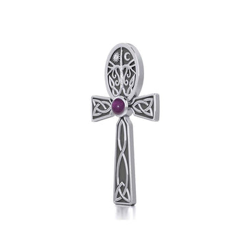 Celtic Ankh Tree of Life Silver Pendant with Gem TPD5813 - Jewelry